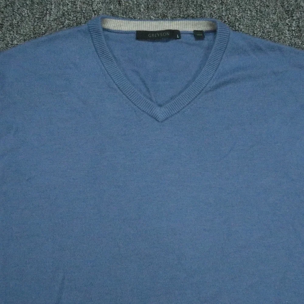 Greyson Sweater Mens Large Blue Cheyenne V Neck Merino Wool Long Sleeve Pullover